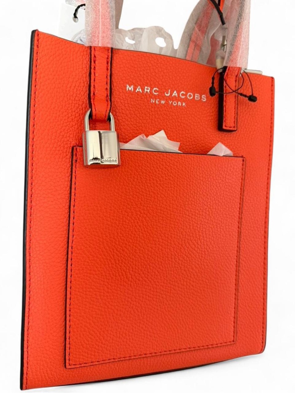 🧡 MARC JACOBS The Grind Mini Tote Bag Dragon Fire Orange NWT Crossbody - Picture 7 of 16